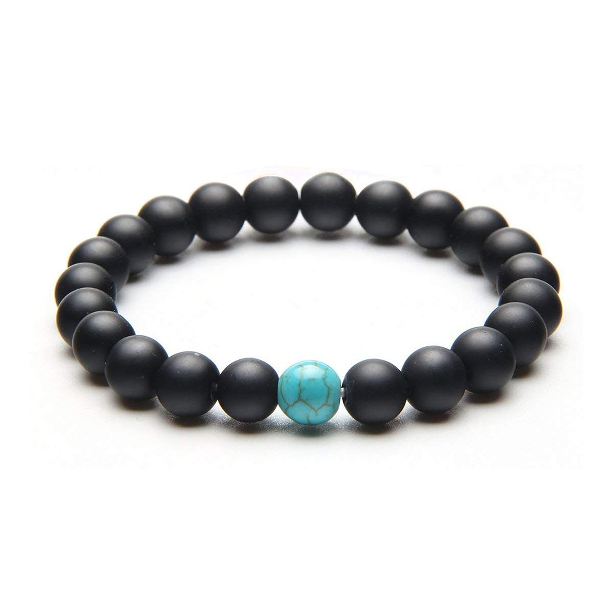 Turquoise Onyx Beads Glossy Black Stretchable Distance Bracelet Bulk