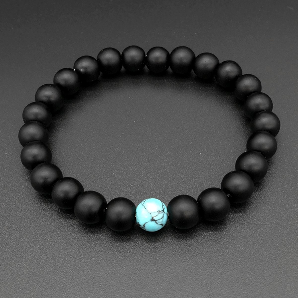 Turquoise Onyx Beads Glossy Black Stretchable Distance Bracelet Bulk
