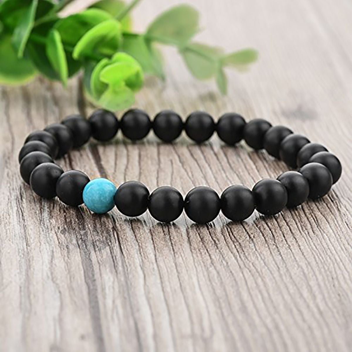 Turquoise Onyx Beads Glossy Black Stretchable Distance Bracelet Bulk