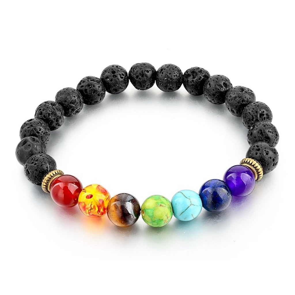 7 Chakra Lava Onyx Beads Black Stretchable Distance Bracelet Bulk