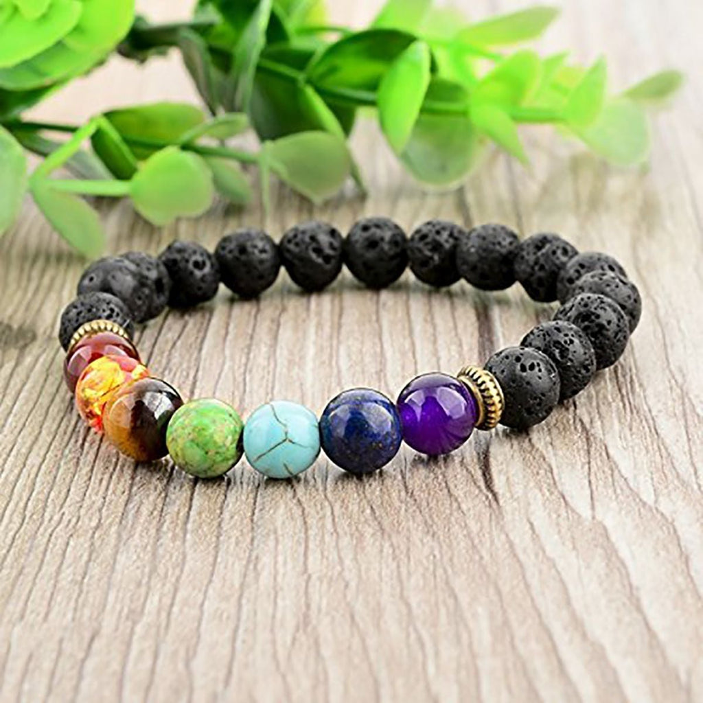 7 Chakra Lava Onyx Beads Black Stretchable Distance Bracelet Bulk