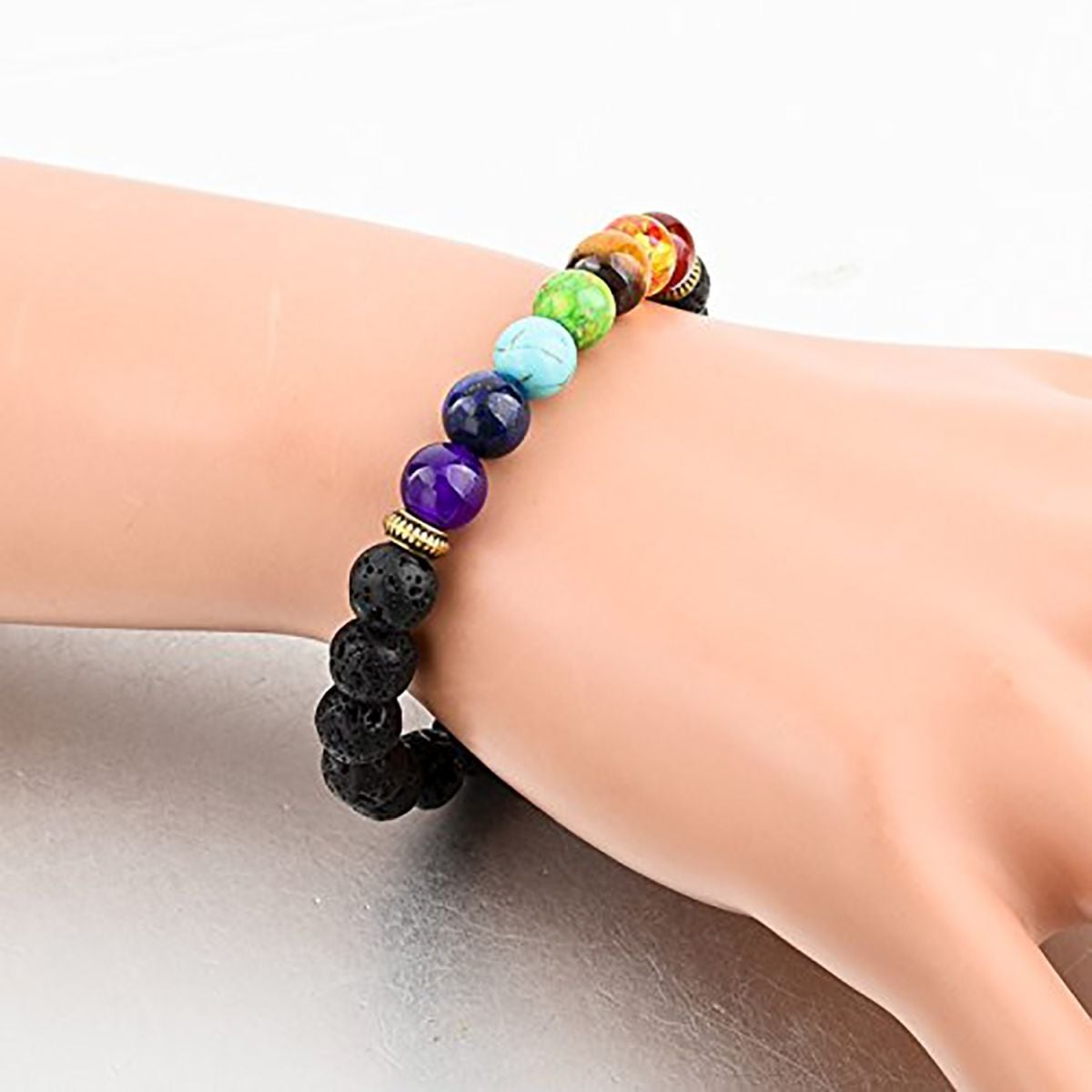 7 Chakra Lava Onyx Beads Black Stretchable Distance Bracelet Bulk