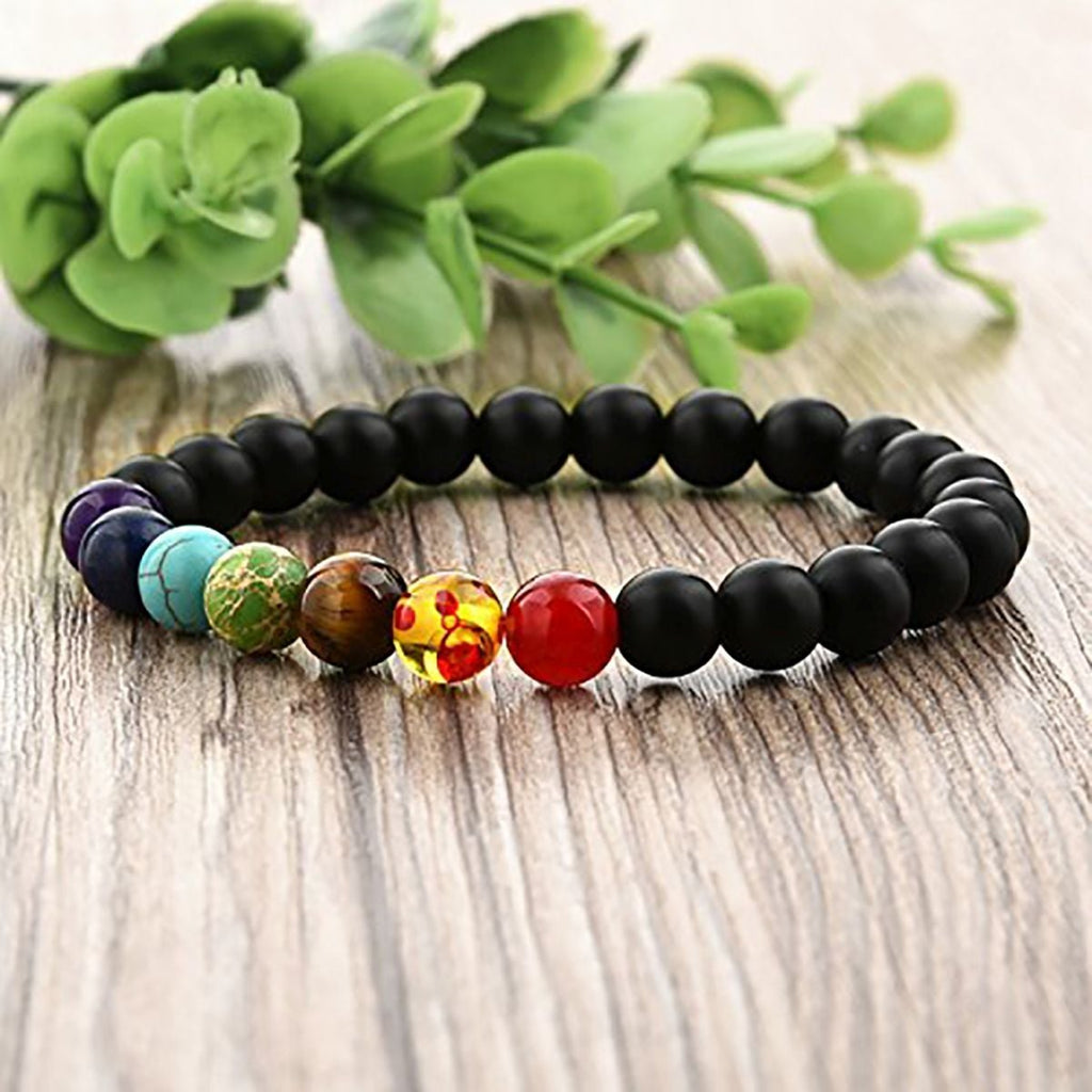 7 Chakra Reiki Healing Yoga Meditation Lava Onyx Beads Bracelet Bulk