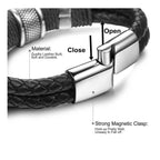 Rope Black Leather 316L Stainless Steel Wrist Band Strap Bracelet Bulk