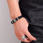 Rope Black Leather 316L Stainless Steel Wrist Band Strap Bracelet Bulk