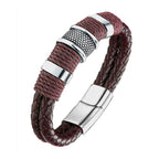 Rope Braided Brown Leather Stainless Steel Wrist Band Bracelet Bulk
