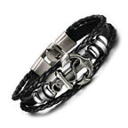 Anchor Braided Genuine Black Leather Wrist Band Strand Bracelet Bulk