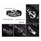 Anchor Braided Genuine Black Leather Wrist Band Strand Bracelet Bulk