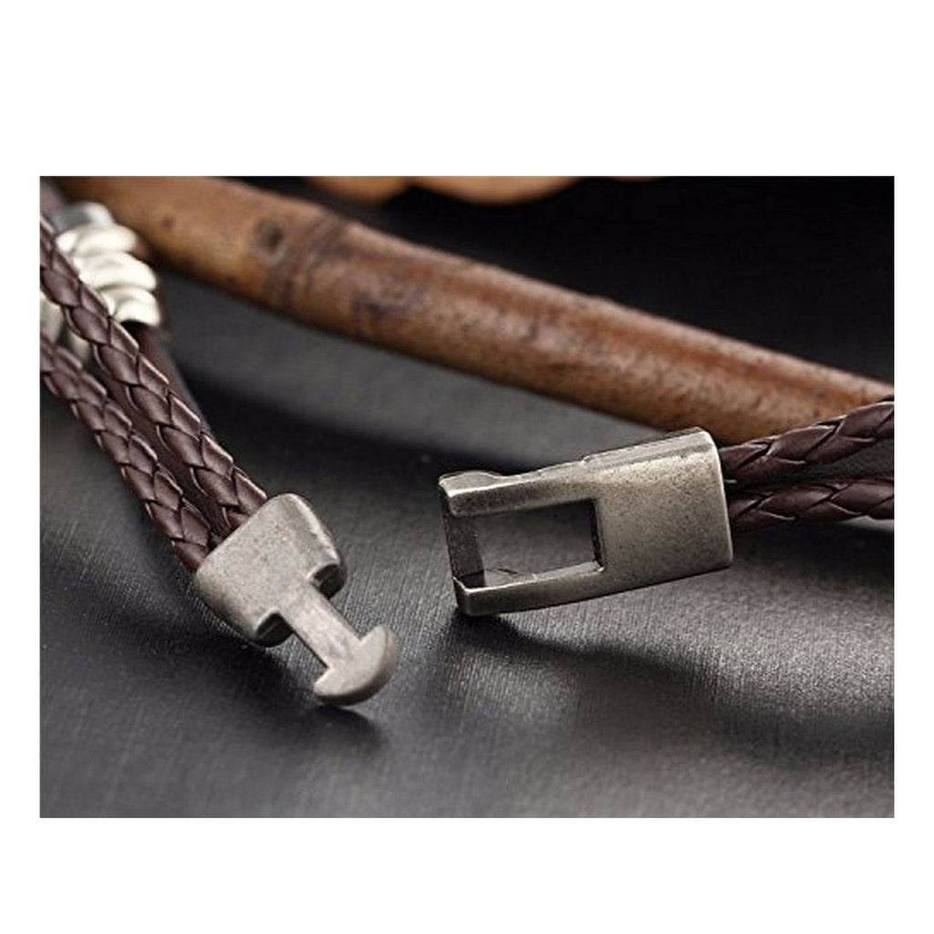 Anchor Braided Brown Leather Ring Wrist Band Strand Bracelet Men Bulk