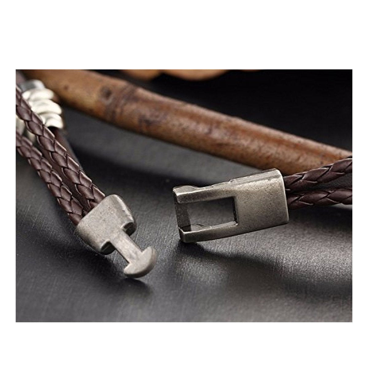 Anchor Braided Brown Leather Ring Wrist Band Strand Bracelet Men Bulk