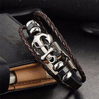 Anchor Braided Brown Leather Ring Wrist Band Strand Bracelet Men Bulk