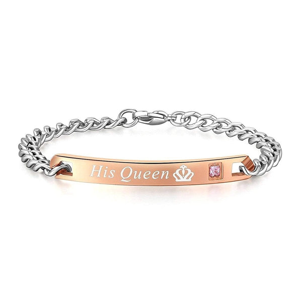 His Queen Glossy Rose Gold Stainless Steel Id Bracelet Girls Bulk Main image
