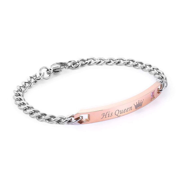 His Queen Glossy Rose Gold Stainless Steel Id Bracelet Girls Bulk Secondary image