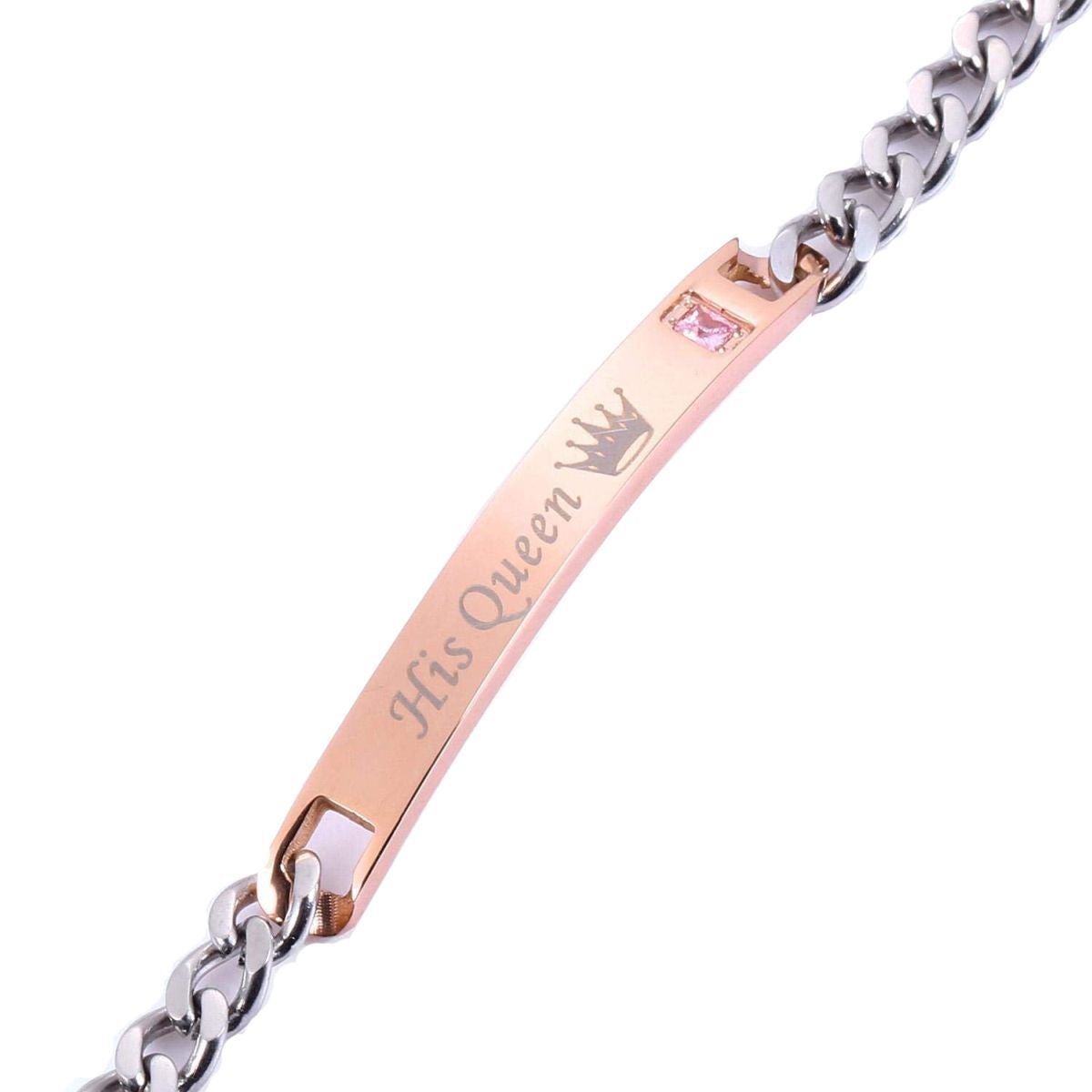 His Queen Glossy Rose Gold Stainless Steel Id Bracelet Girls Bulk