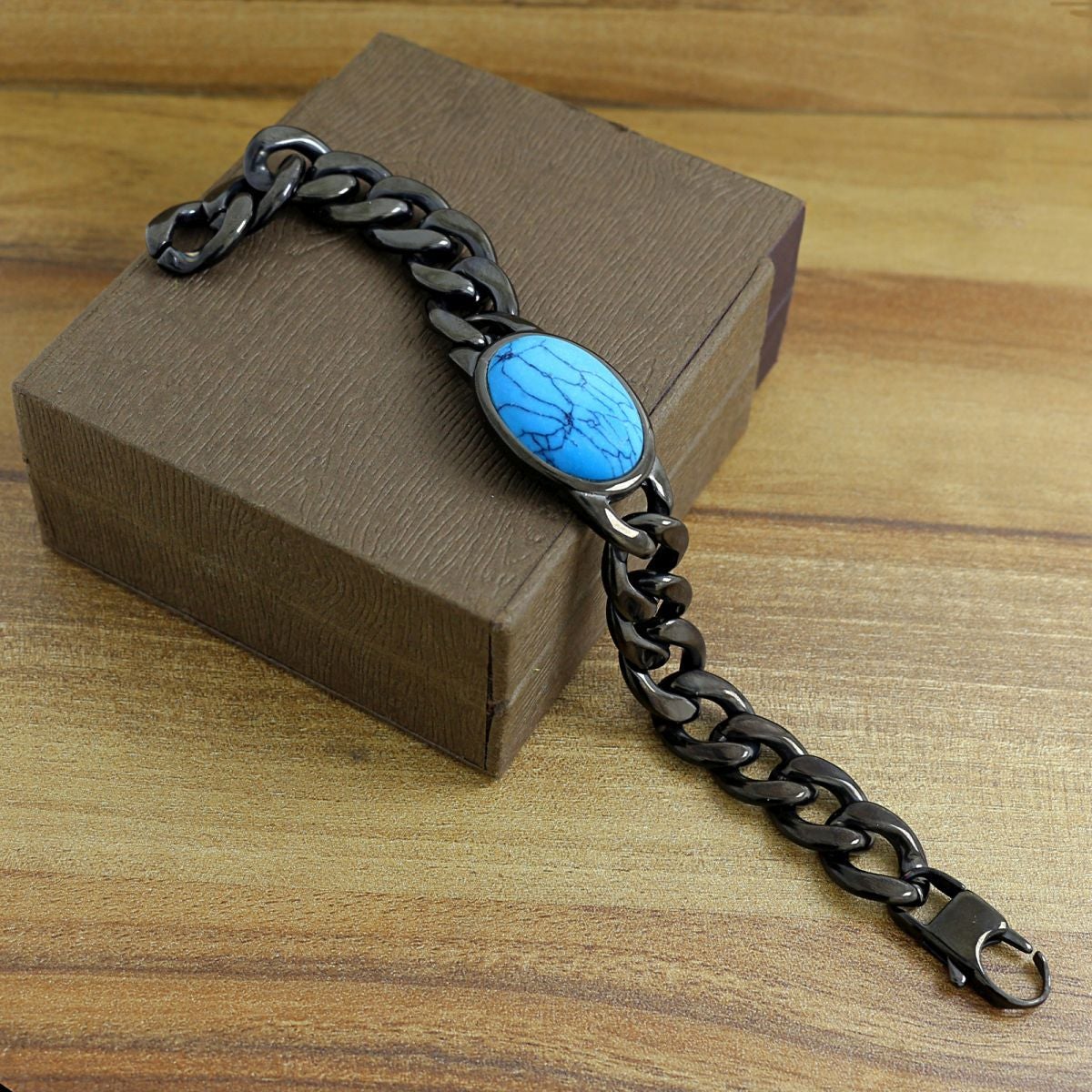 Salman Khan Curb Black Turquoise Black Stainless Steel Bracelet Bulk