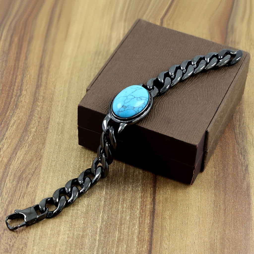 Salman Khan Curb Black Turquoise Black Stainless Steel Bracelet Bulk