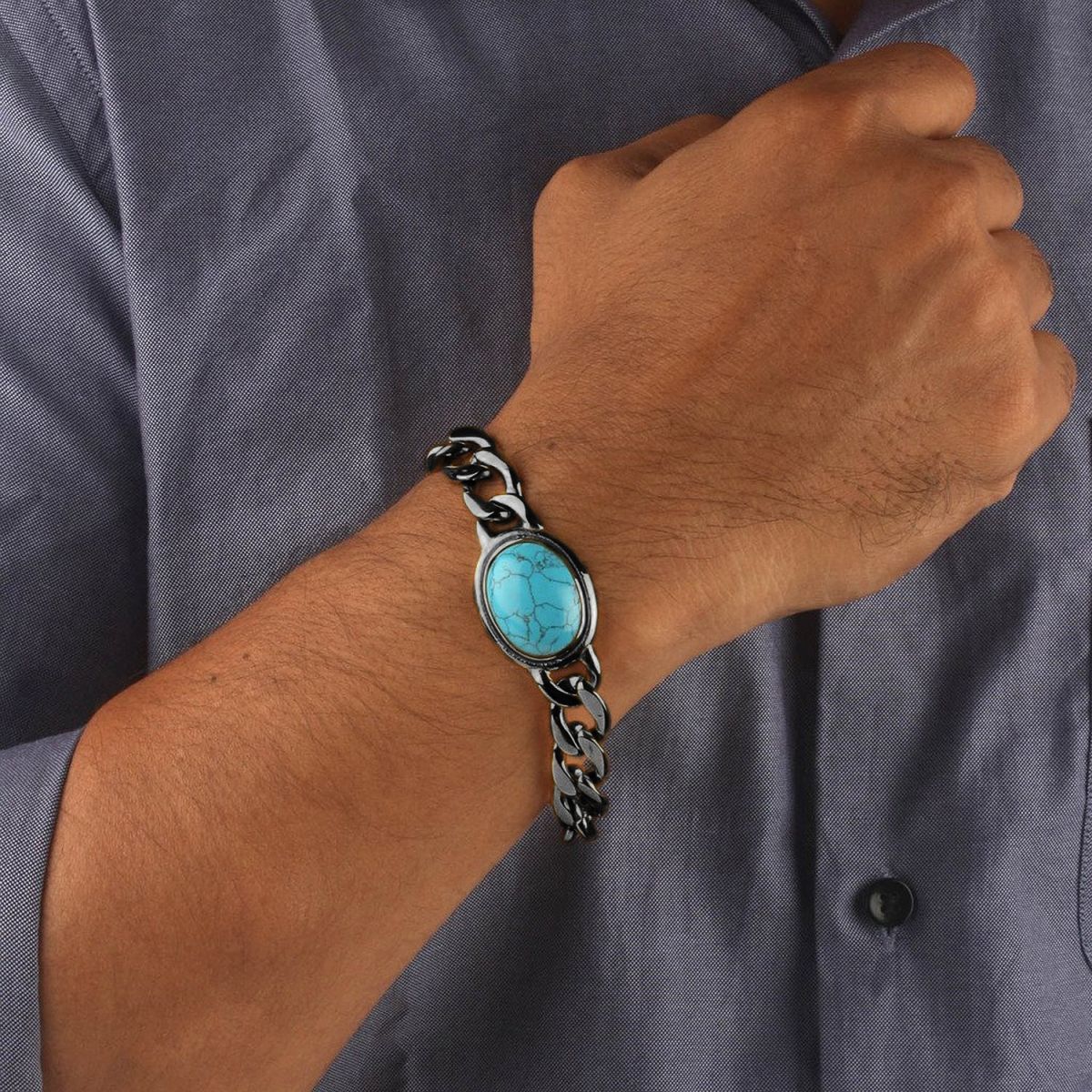 Salman Khan Curb Black Turquoise Black Stainless Steel Bracelet Bulk