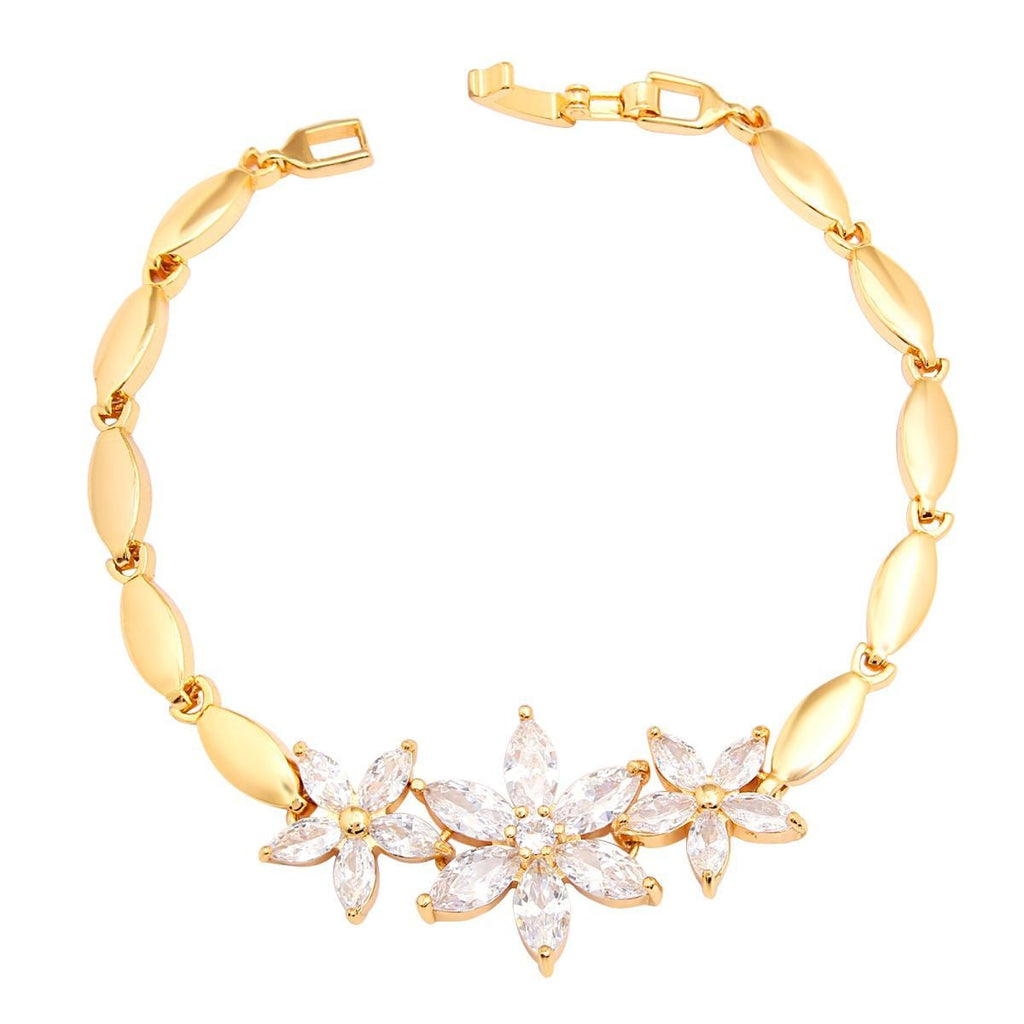 Floral 18K Gold Crystal Cubic Zirconia American Diamond Bracelet Bulk