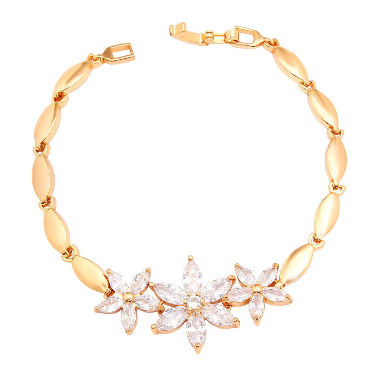 Floral 18K Gold Crystal Cubic Zirconia American Diamond Bracelet Bulk