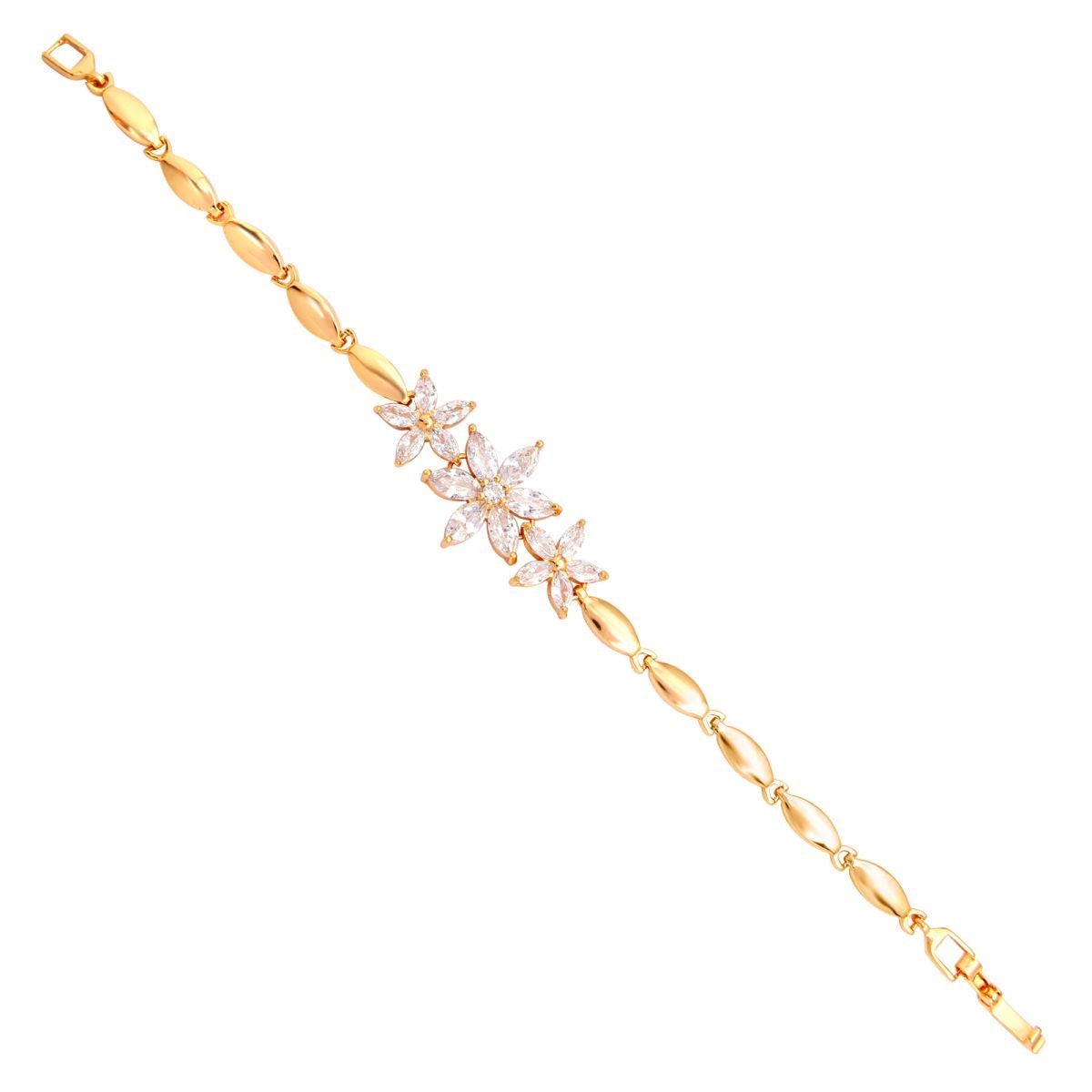 Floral 18K Gold Crystal Cubic Zirconia American Diamond Bracelet Bulk