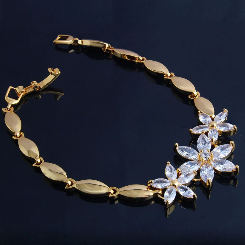 Floral 18K Gold Crystal Cubic Zirconia American Diamond Bracelet Bulk