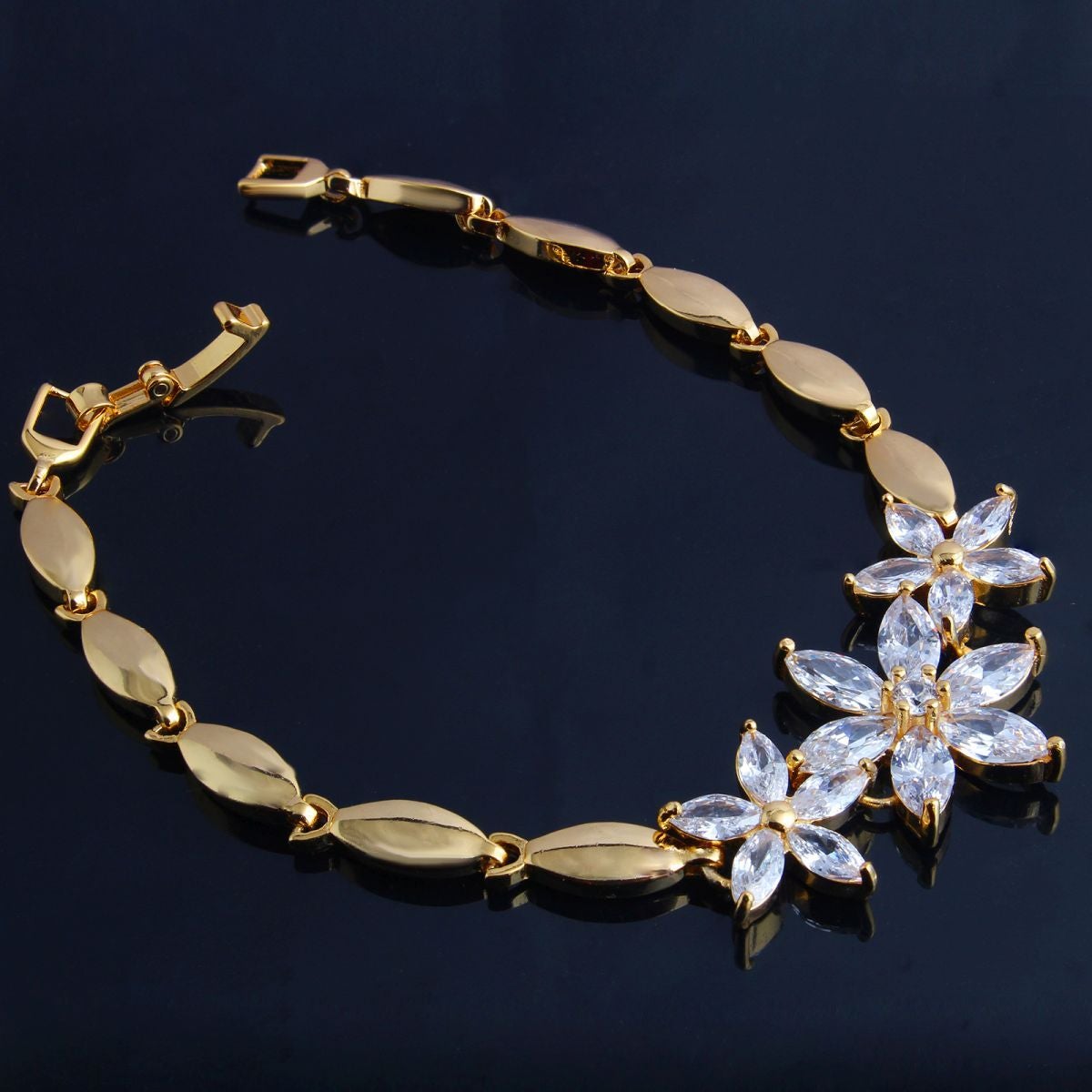 Floral 18K Gold Crystal Cubic Zirconia American Diamond Bracelet Bulk
