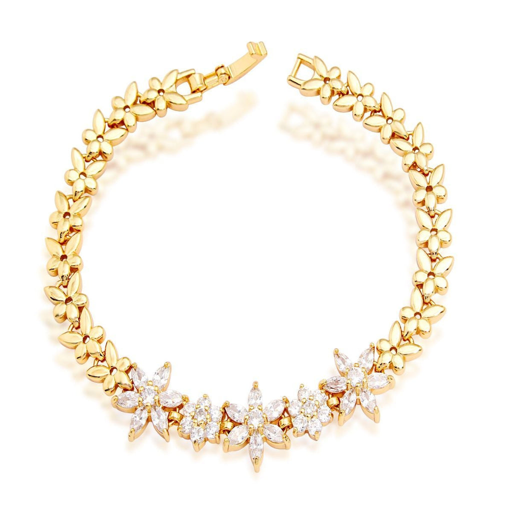 Floral Glossy 18K Gold Crystal American Diamond Bracelet Women Bulk