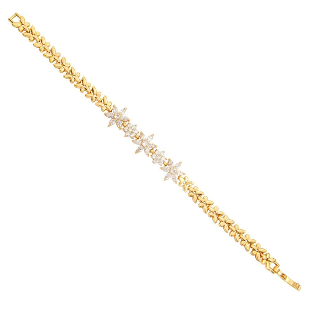 Floral Glossy 18K Gold Crystal American Diamond Bracelet Women Bulk