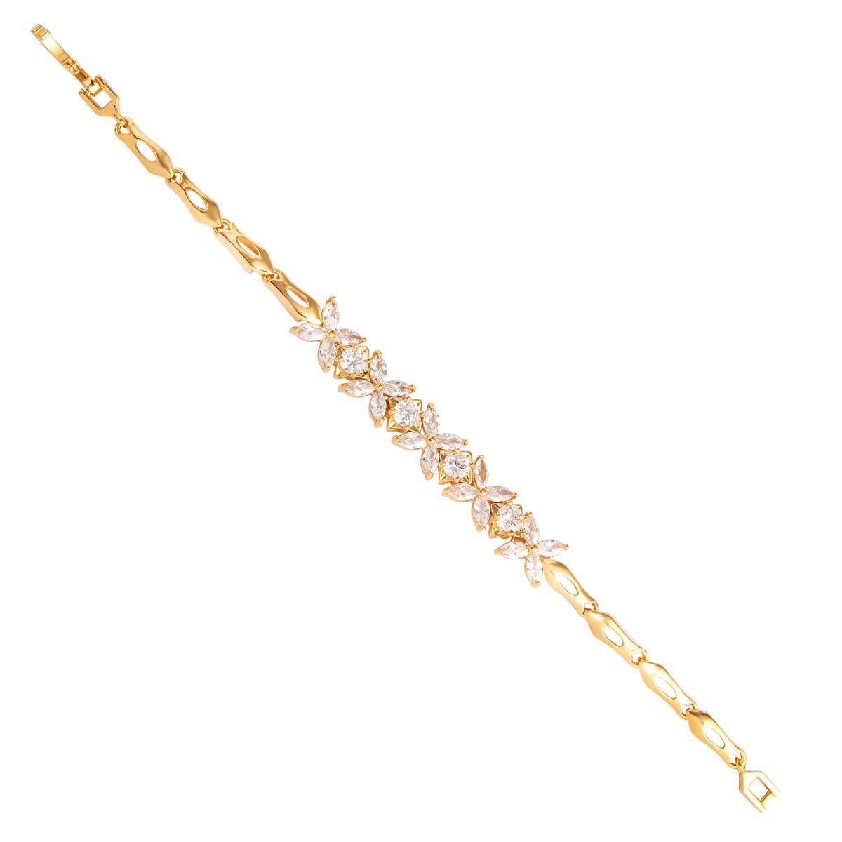 Floral Glossy 18K Gold Crystal American Diamond Bracelet Women Bulk