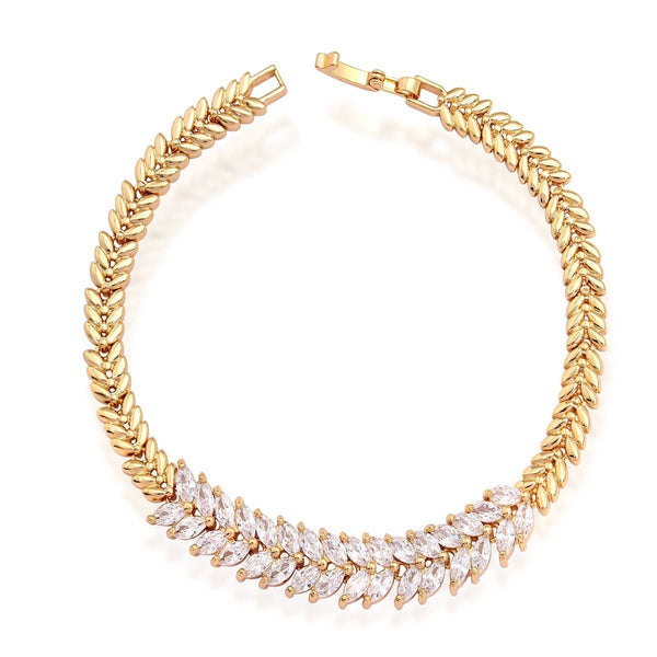 Floral Glossy 18K Gold Crystal American Diamond Brass Bracelet Bulk Secondary image