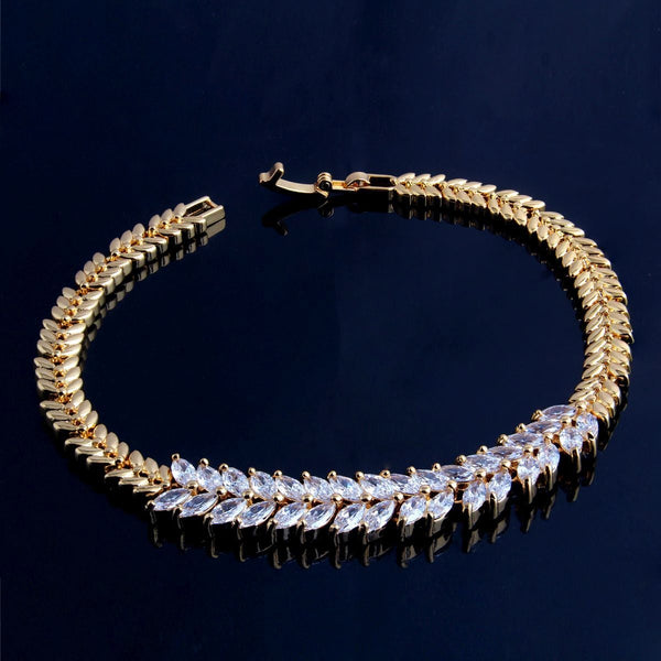 Floral Glossy 18K Gold Crystal American Diamond Brass Bracelet Bulk Main image
