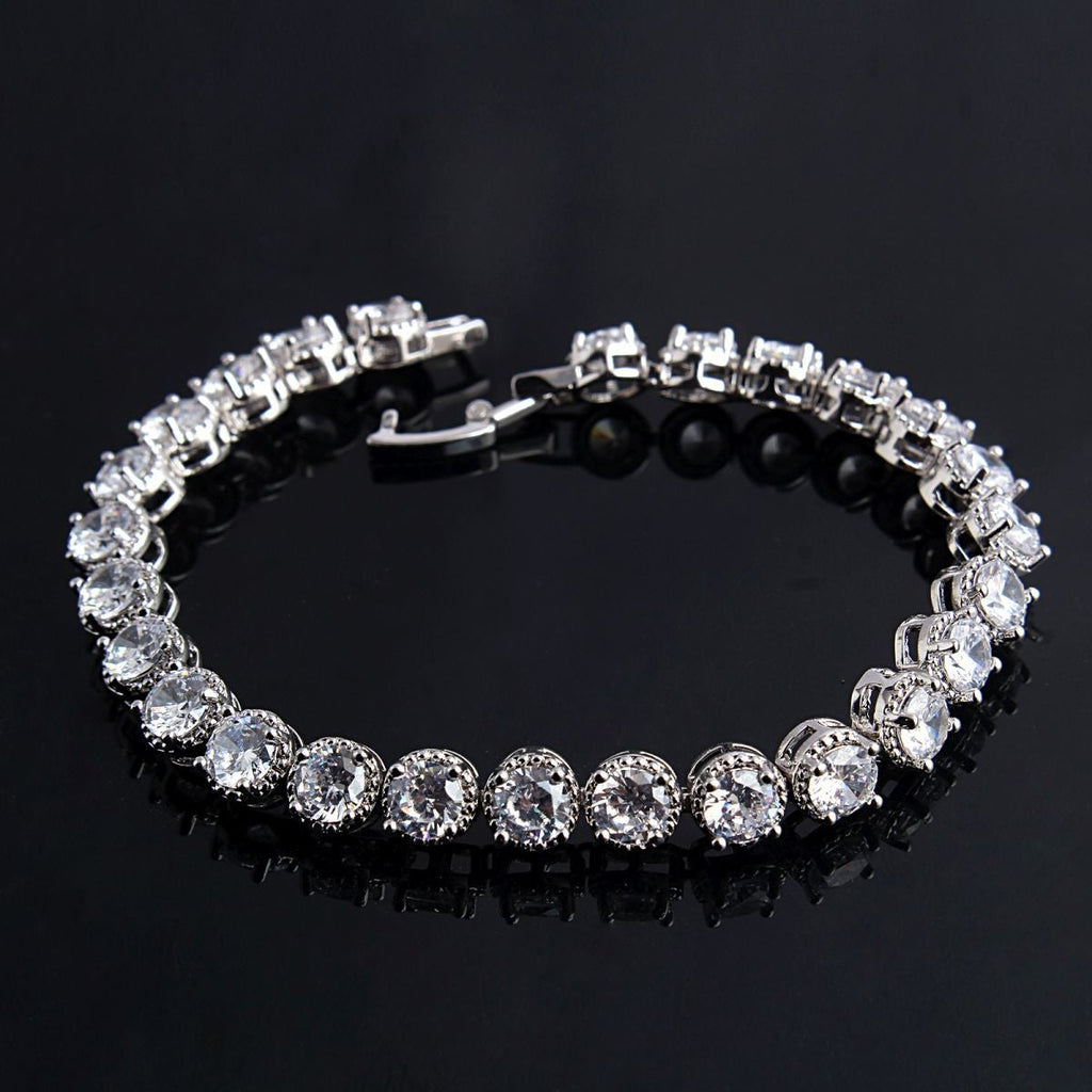 Tennis Glossy Silver Aaa Grade Cz American Diamond Bracelet Women