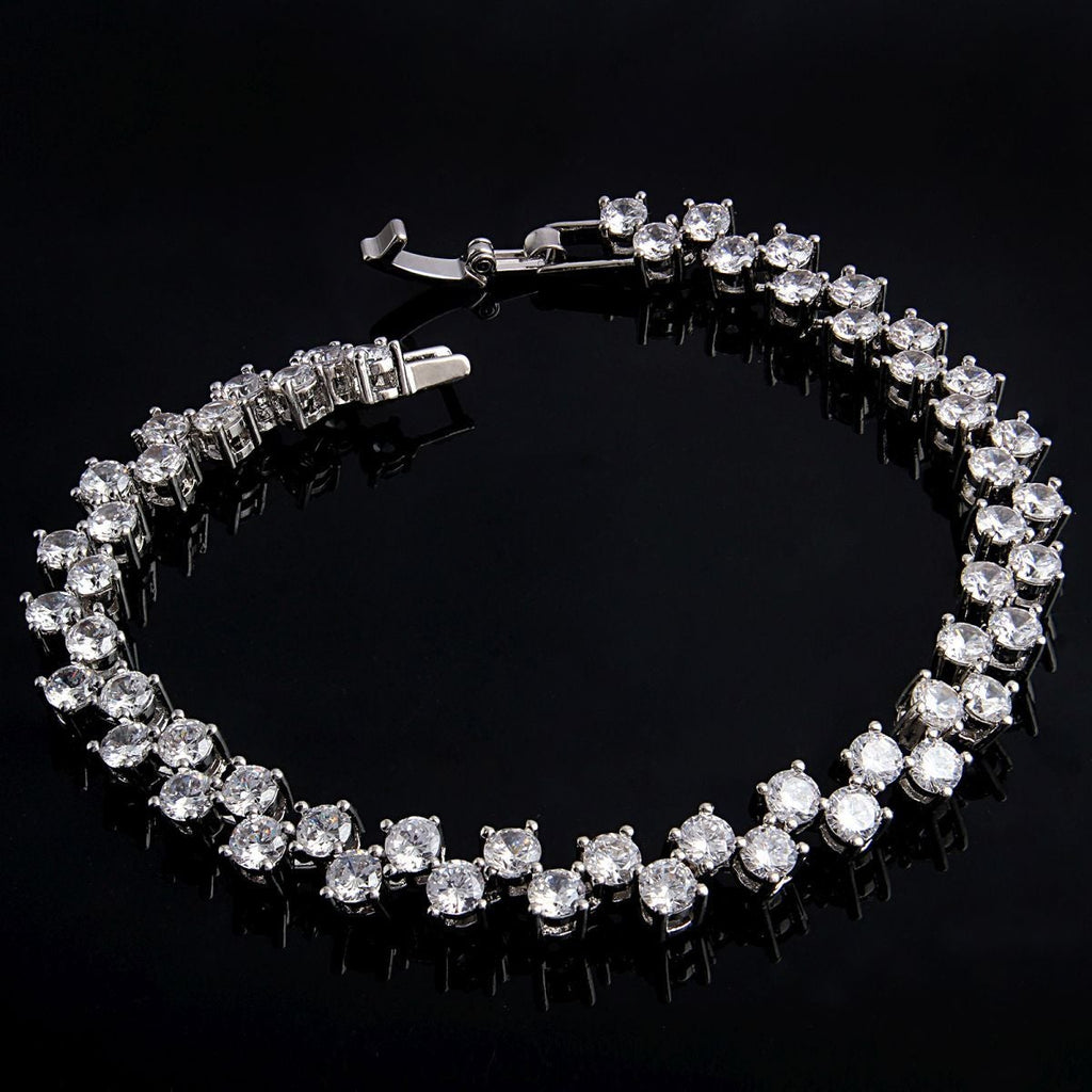 Tennis Glossy Silver Aaa Grade Cz American Diamond Bracelet Women