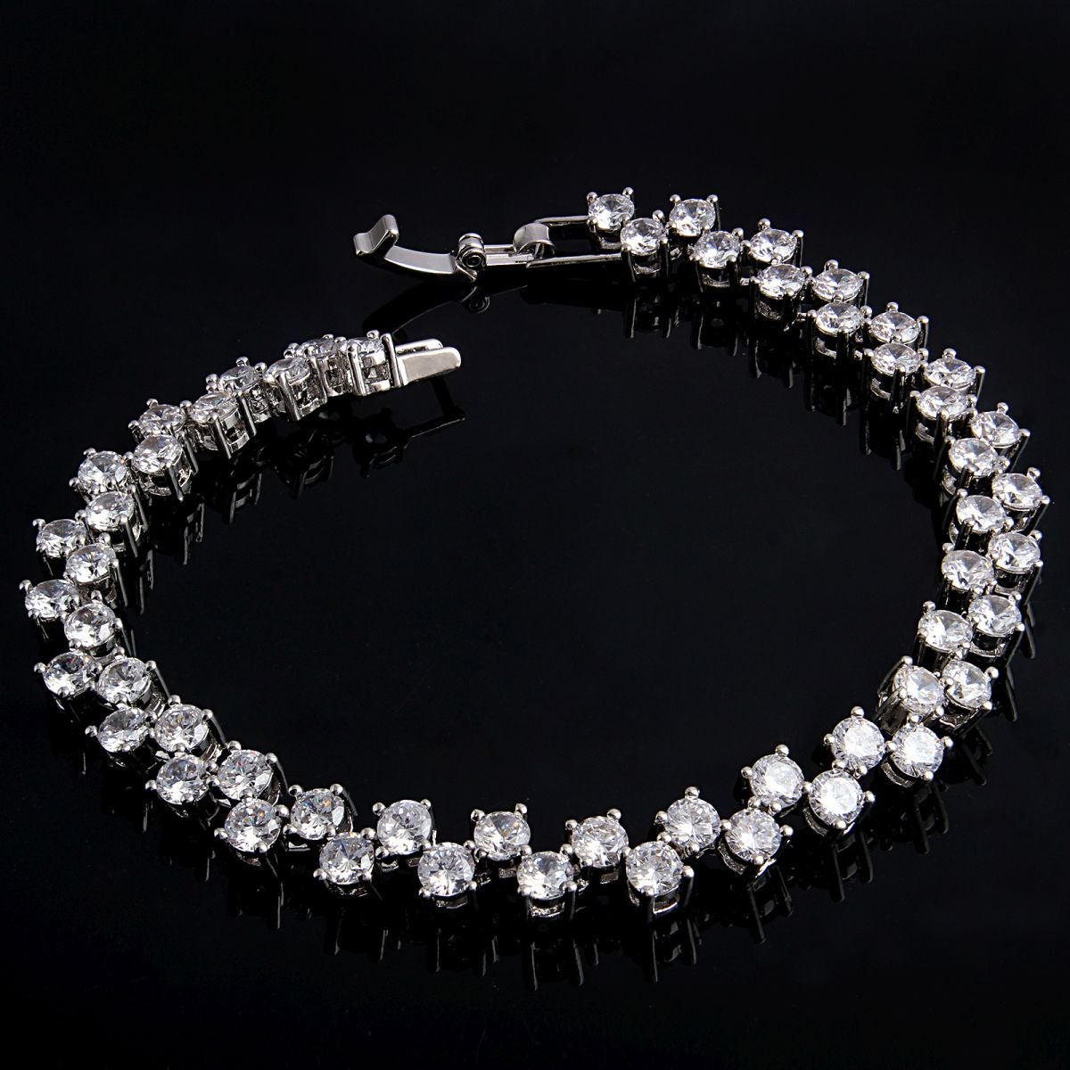 Tennis Glossy Silver Aaa Grade Cz American Diamond Bracelet Women