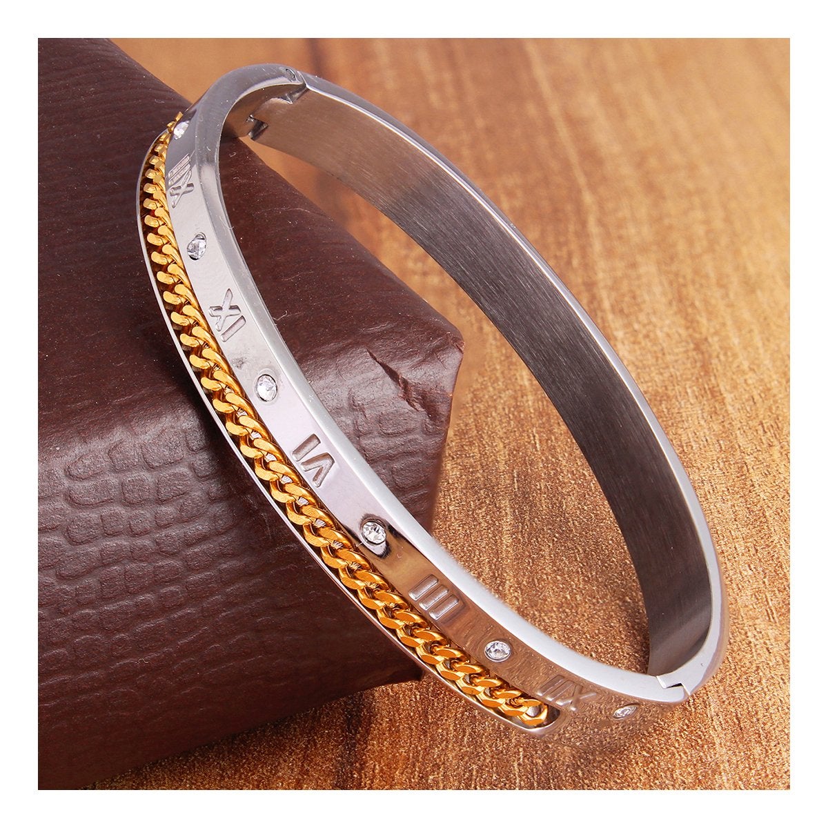 Roman Rope CZ Gold Silver Stainless Steel Kada Bangle Bracelet Bulk Main image