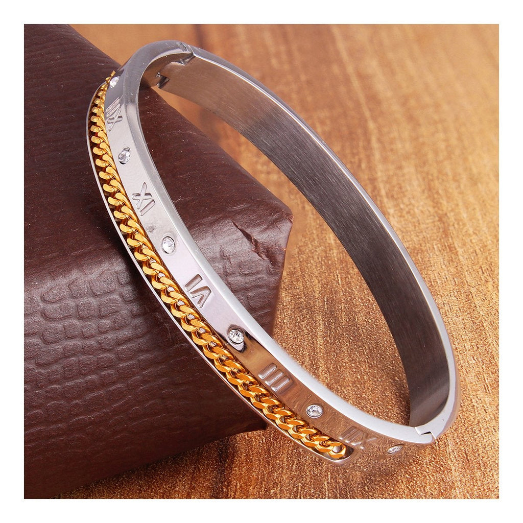 Roman Rope CZ Gold Silver Stainless Steel Kada Bangle Bracelet Bulk
