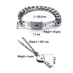 Key Lock Pendant Chain Silver Stainless Steel Bracelet For Couple