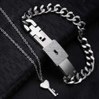 Key Lock Pendant Chain Silver Stainless Steel Bracelet For Couple