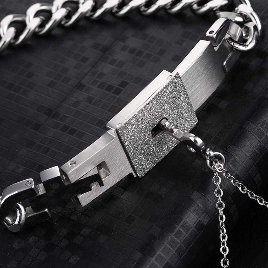 Key Lock Pendant Chain Silver Stainless Steel Bracelet For Couple