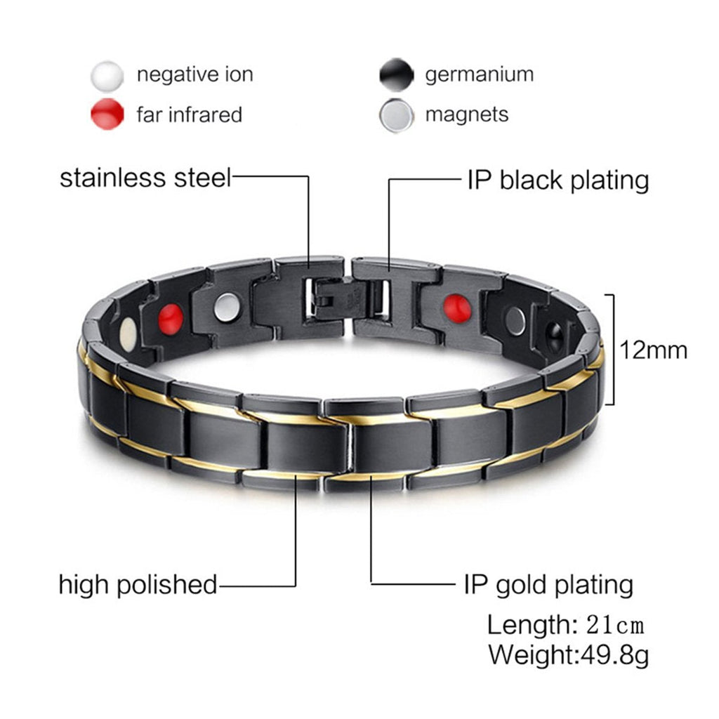 Titanium Black Gold Magnet Health Care Therapy Bio Energy Bracelet