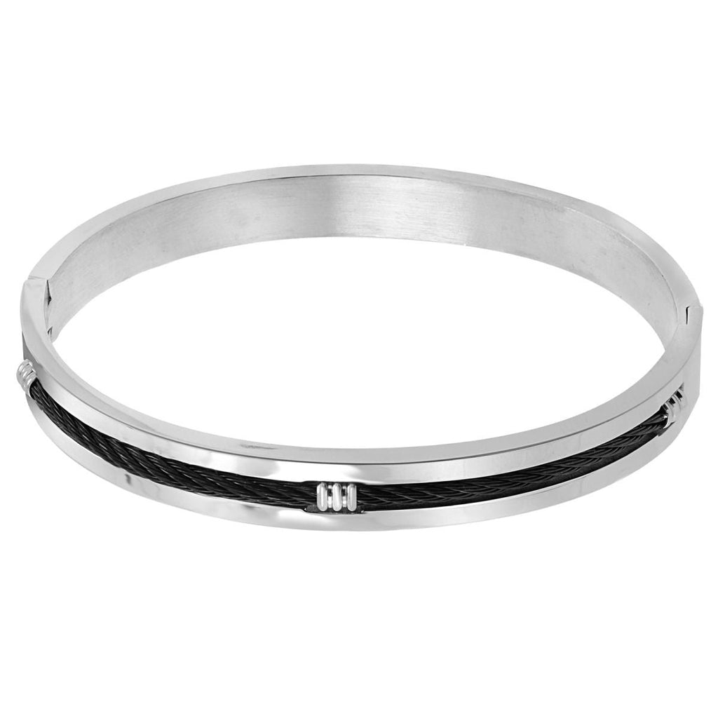 Rope Black Silver 316L Stainless Steel Kada Bracelet For Men Bulk