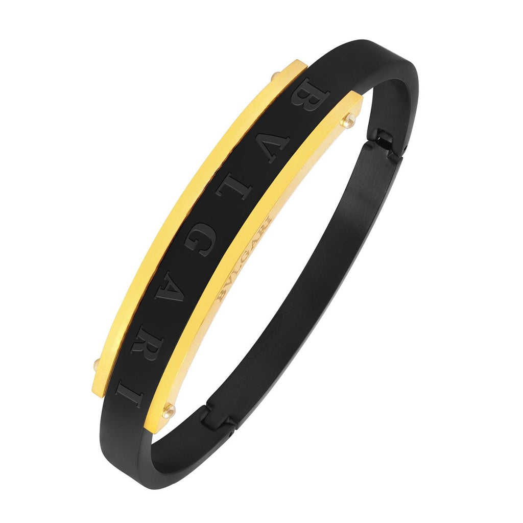 Black 18K Gold 316L Stainless Steel Openable Kada For Men Bulk