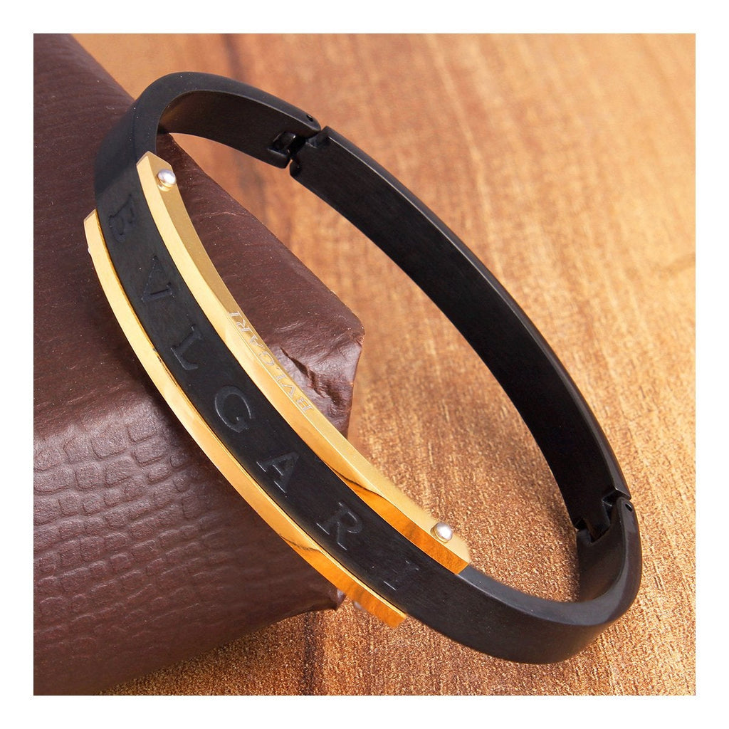Black 18K Gold 316L Stainless Steel Openable Kada For Men Bulk