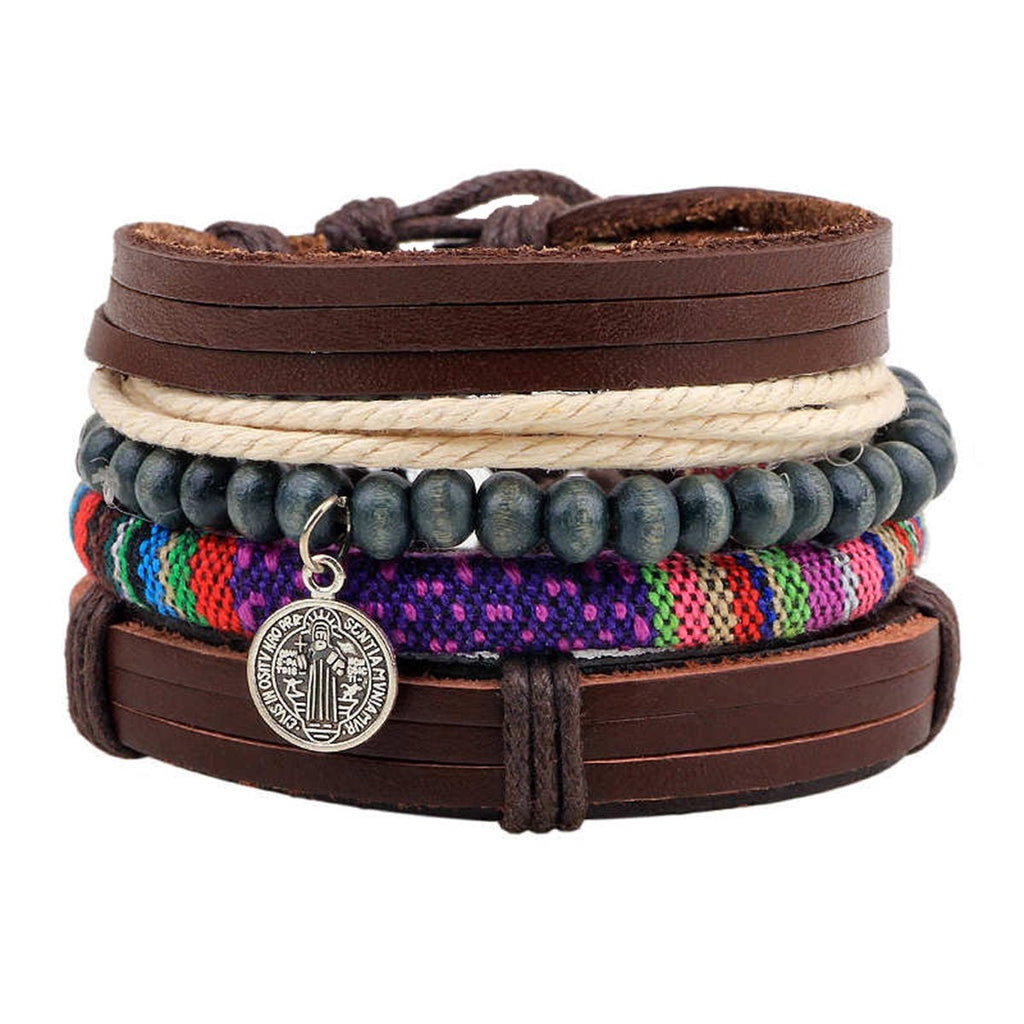 Braided Leather Charm Wrist Band Multi Strand Stackable Bracelet Bulk