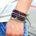 Braided Leather Charm Wrist Band Multi Strand Stackable Bracelet Bulk