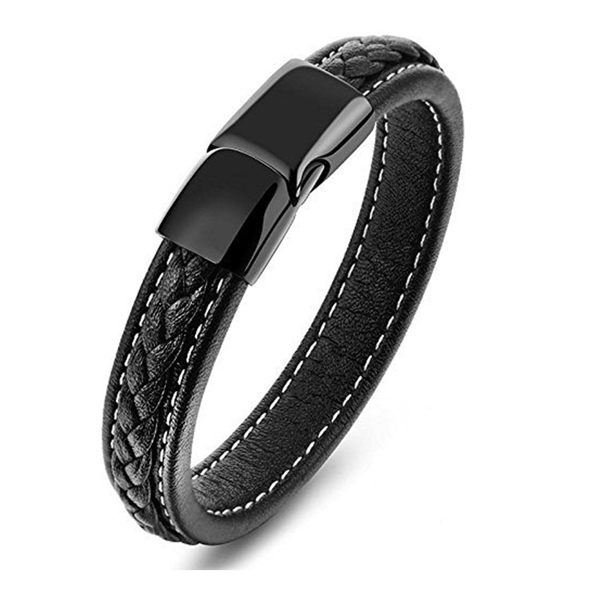 Braided Black Leather Wrist Band Multi Strand Bracelet Men Bulk