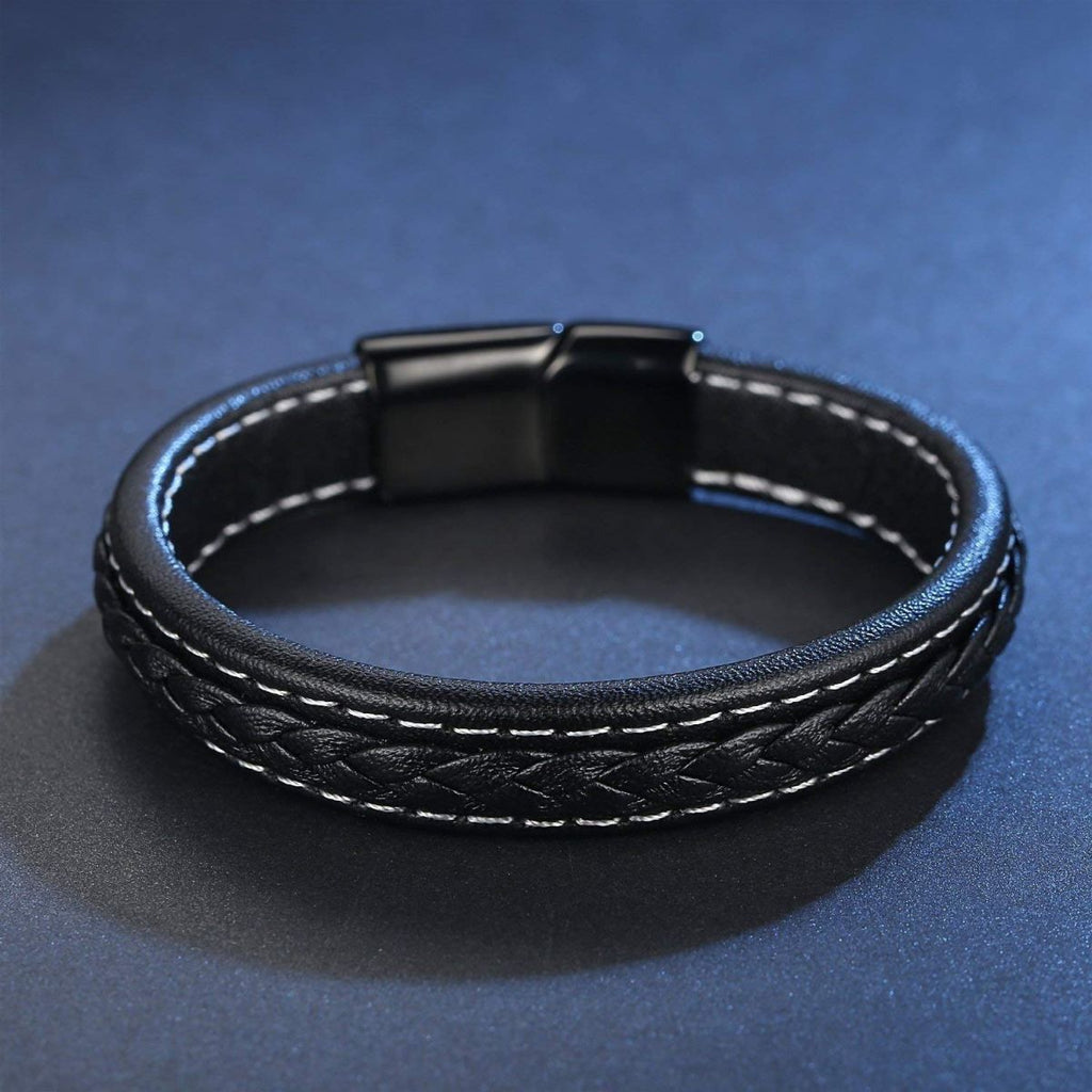 Braided Black Leather Wrist Band Multi Strand Bracelet Men Bulk
