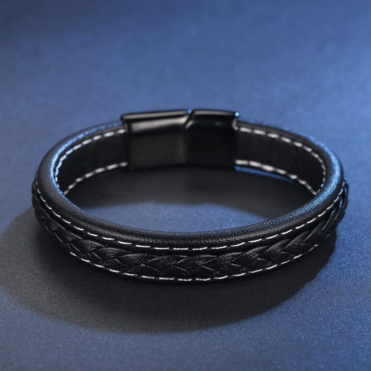 Braided Black Leather Wrist Band Multi Strand Bracelet Men Bulk