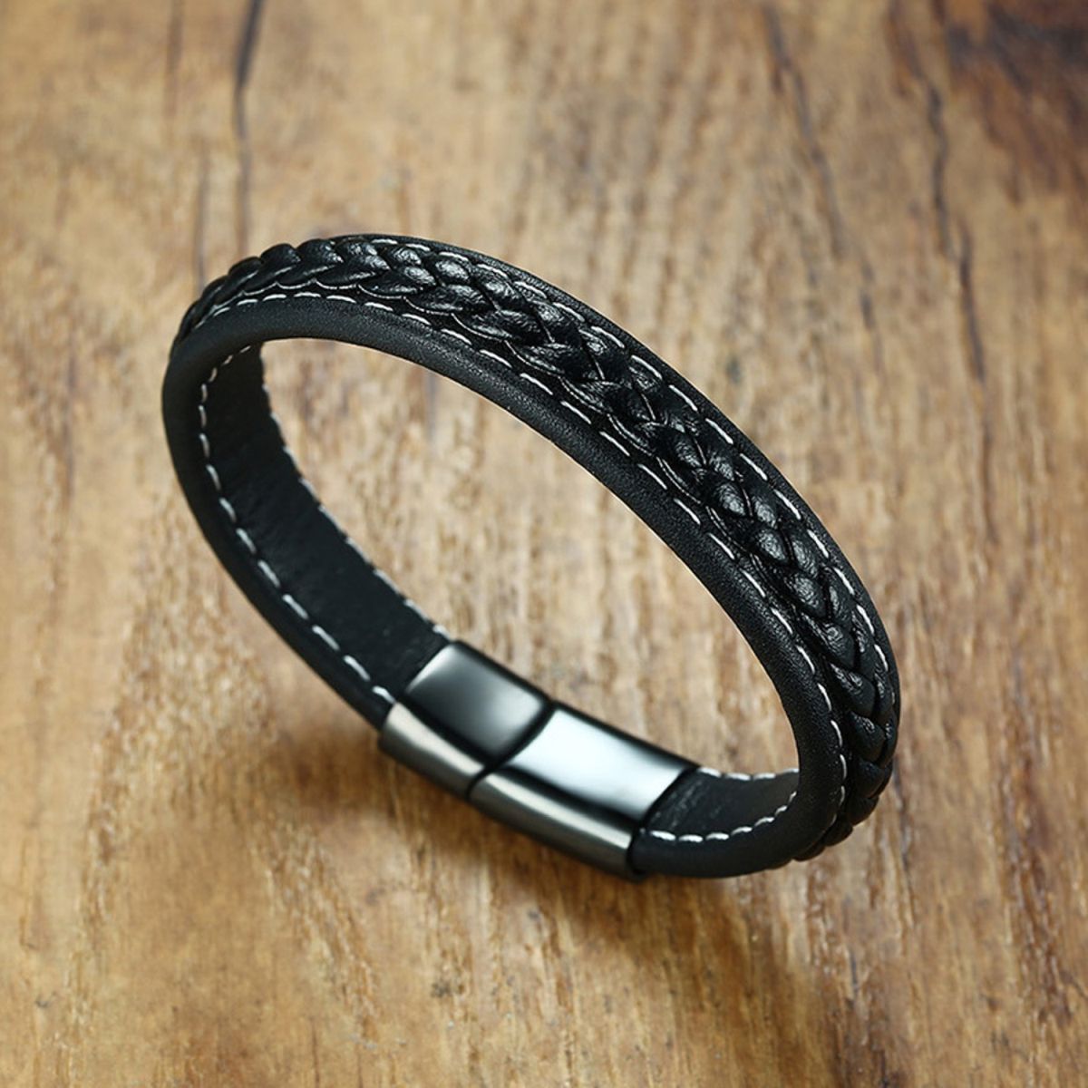Braided Black Leather Wrist Band Multi Strand Bracelet Men Bulk Main image