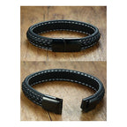 Braided Black Leather Wrist Band Multi Strand Bracelet Men Bulk